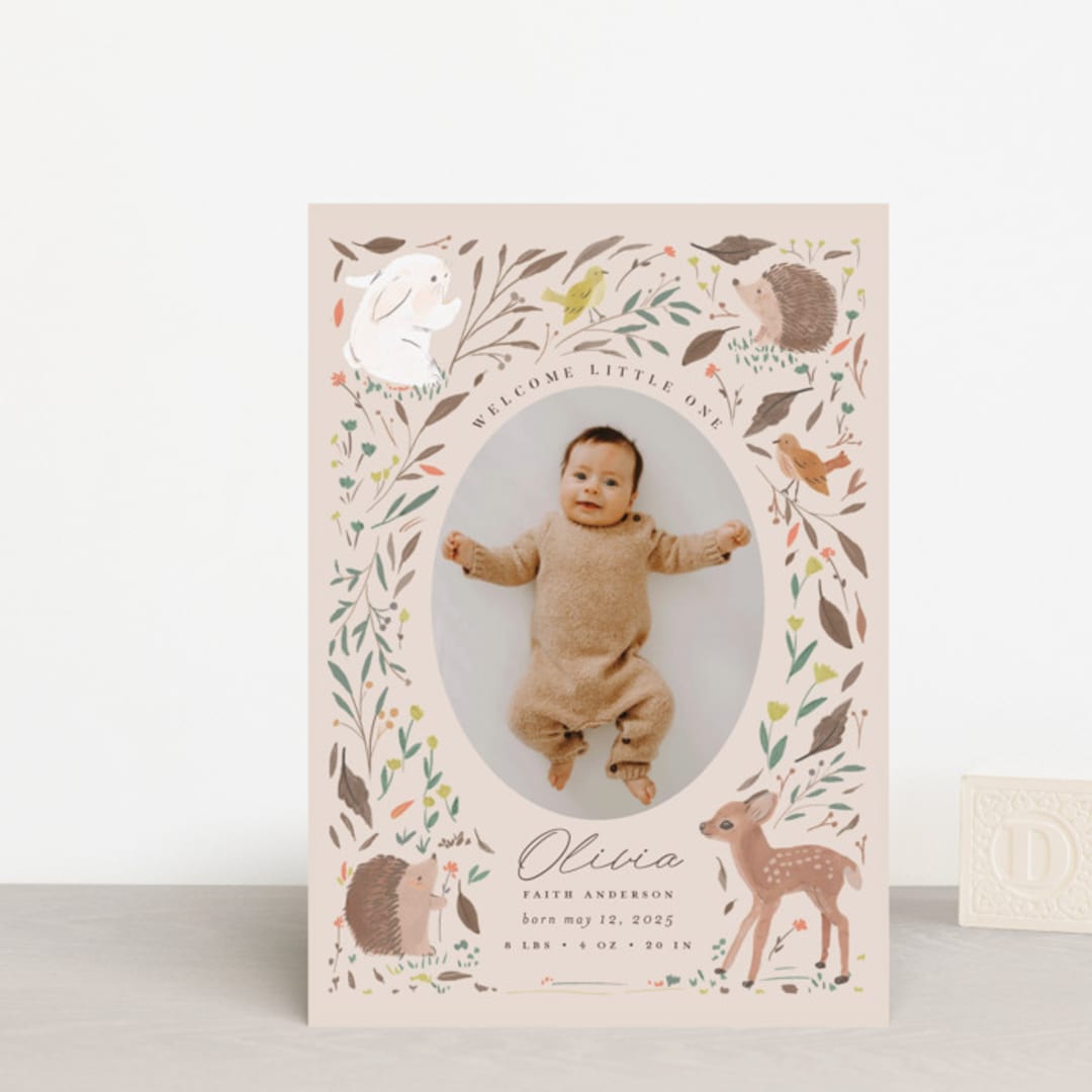 "Little Friends" - Birth Announcements in Buttercream by Vera Lim - Front