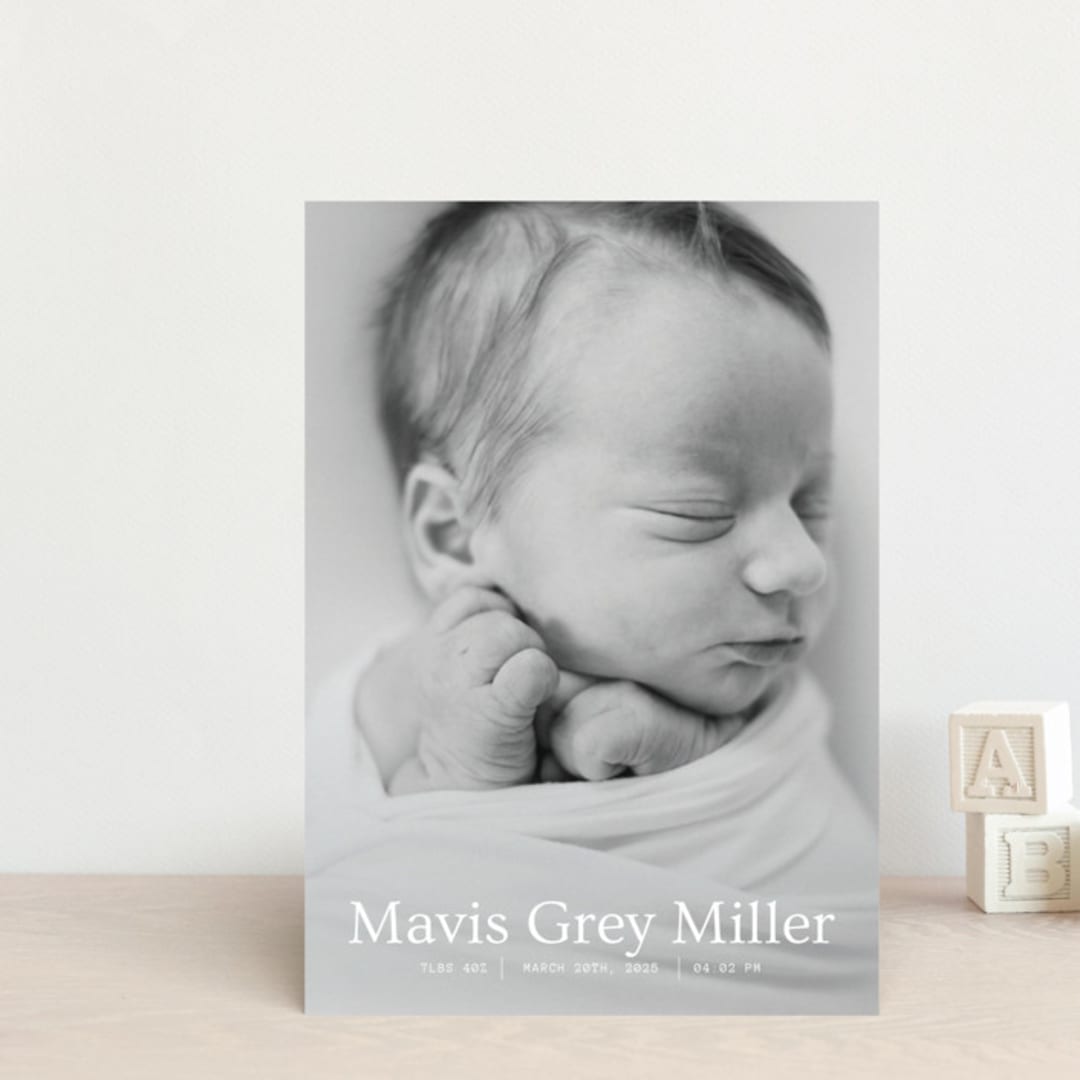 "simple in serif" - Birth Announcements in Snow by Bramble Studio - Front