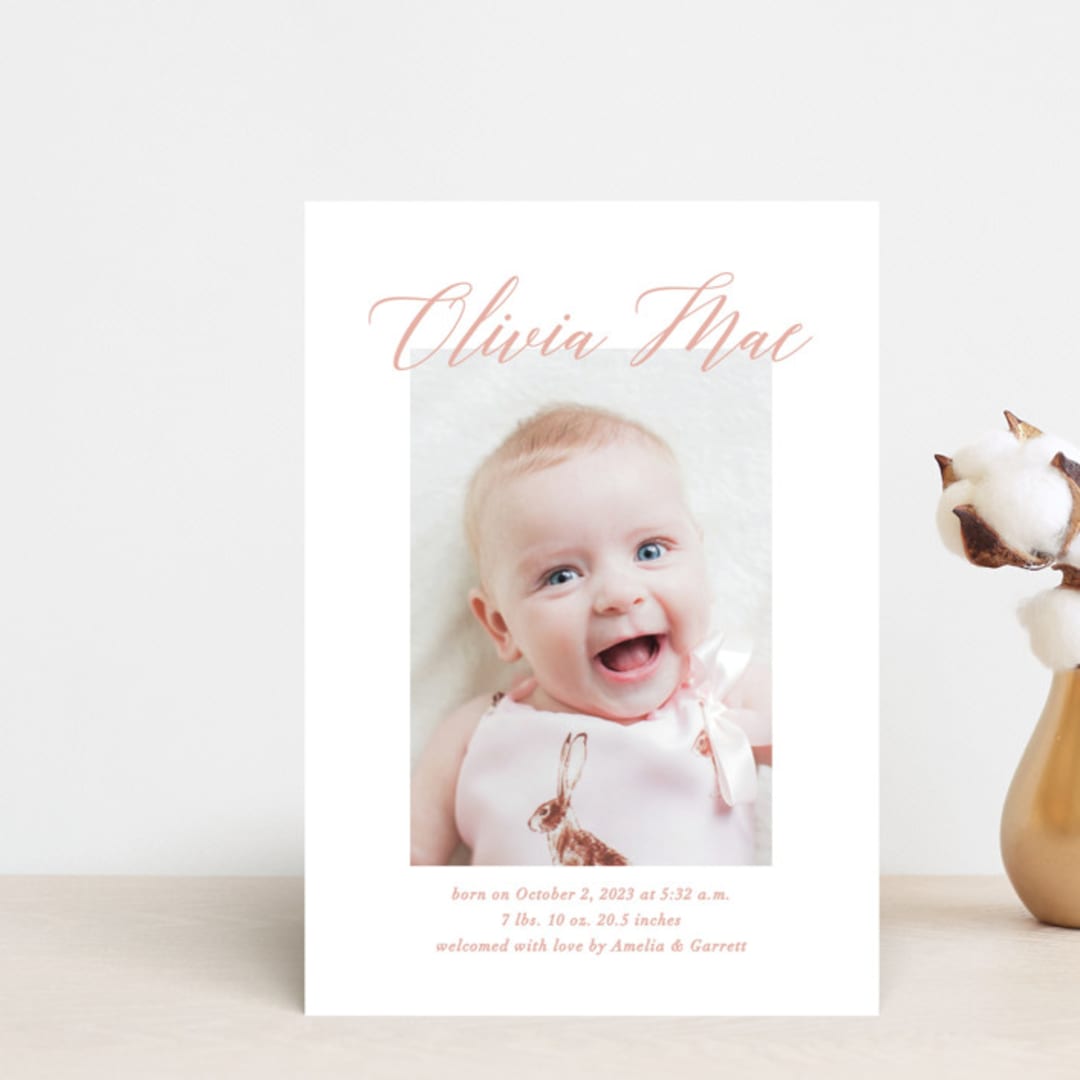 "Sweet Script" - Birth Announcements in Sweet Pea by Jennifer Postorino - Front
