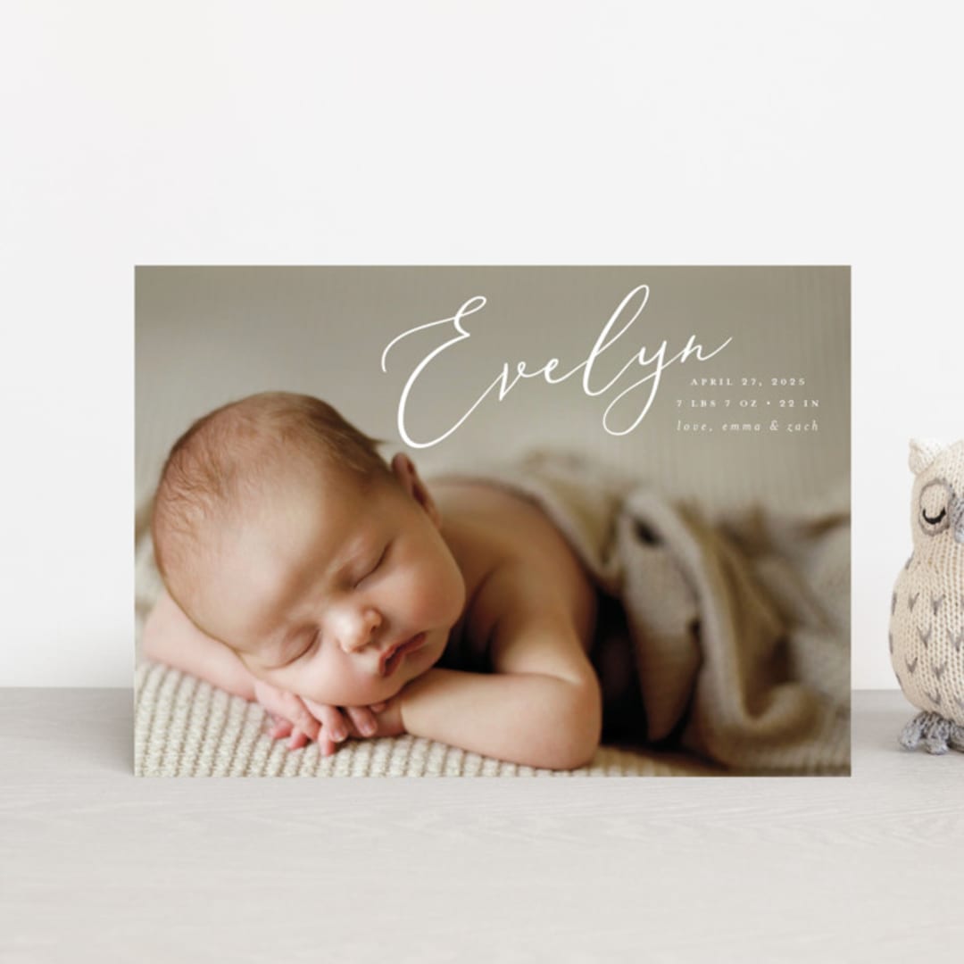 "Signature" - Birth Announcements in Sage by Ashley Rosenbaum - Front