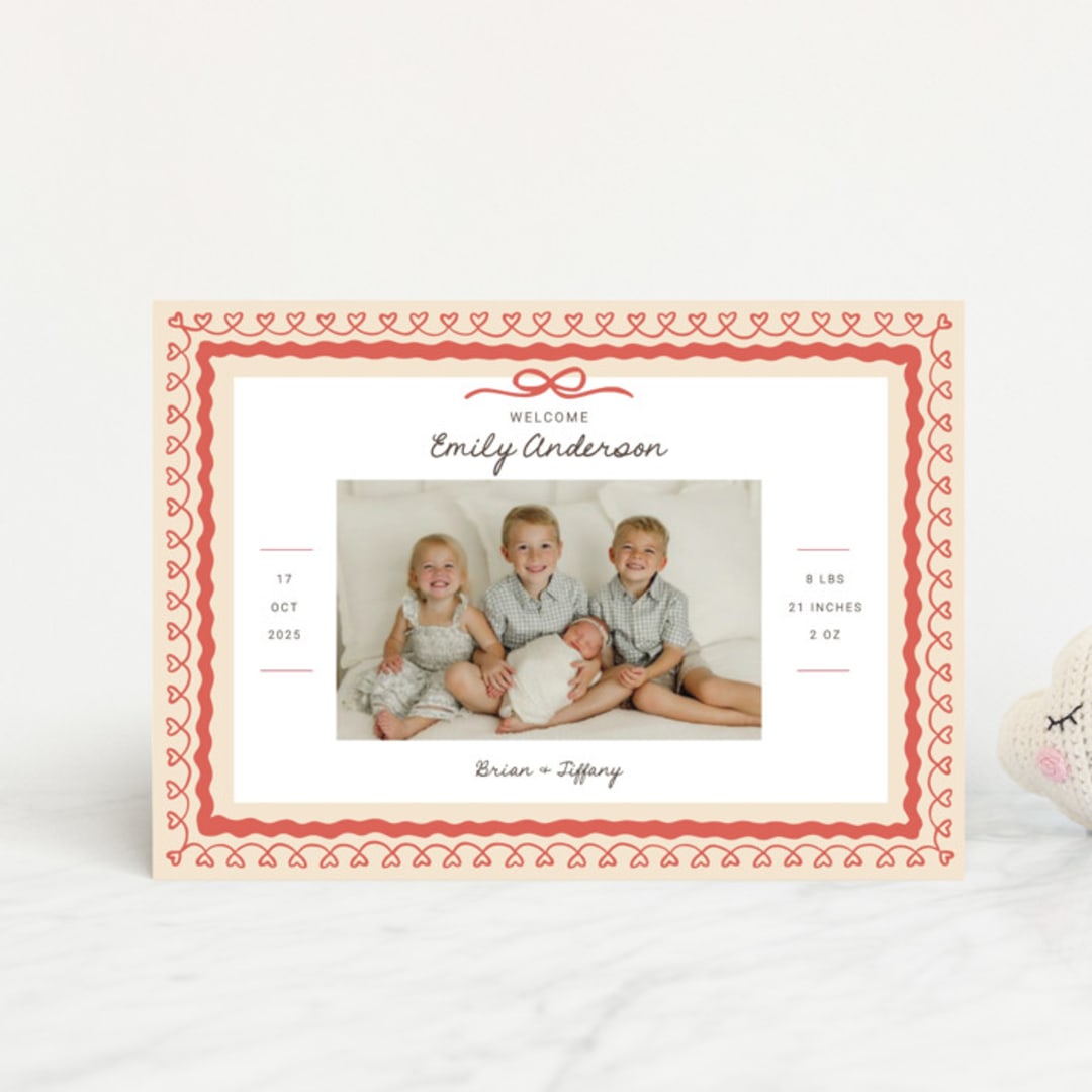 "Vintage Love Bow" - Birth Announcements in Latte by Kartika Paramita - Front