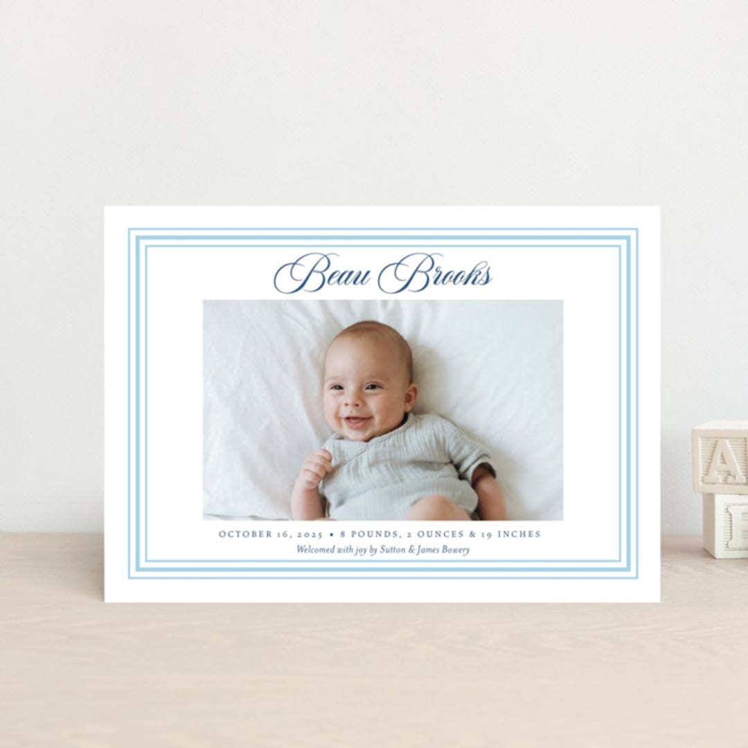 "Little Darling" - Birth Announcements in Baby Blue by Alston Foster - Front