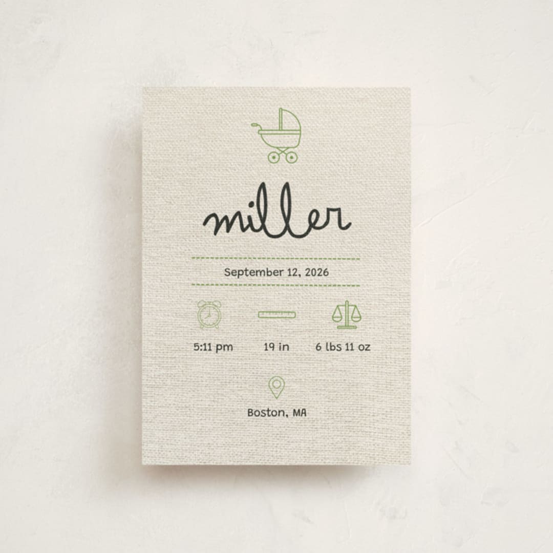 "Stitched Together" - Birth Announcements in Mint by Ashley Langlais - Front
