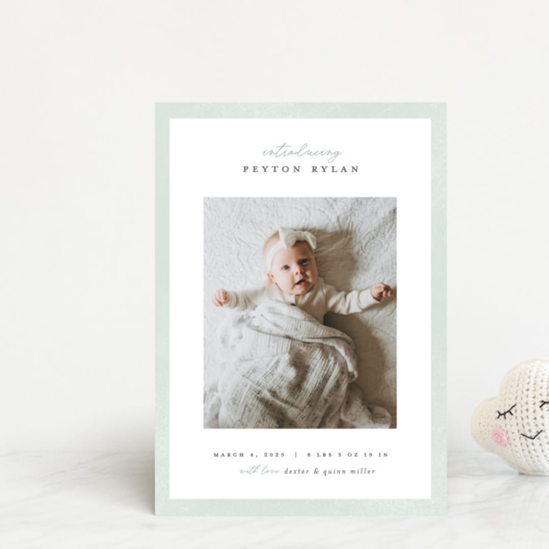 "Story" - Birth Announcements in Sea Salt by Pixel and Hank - Front