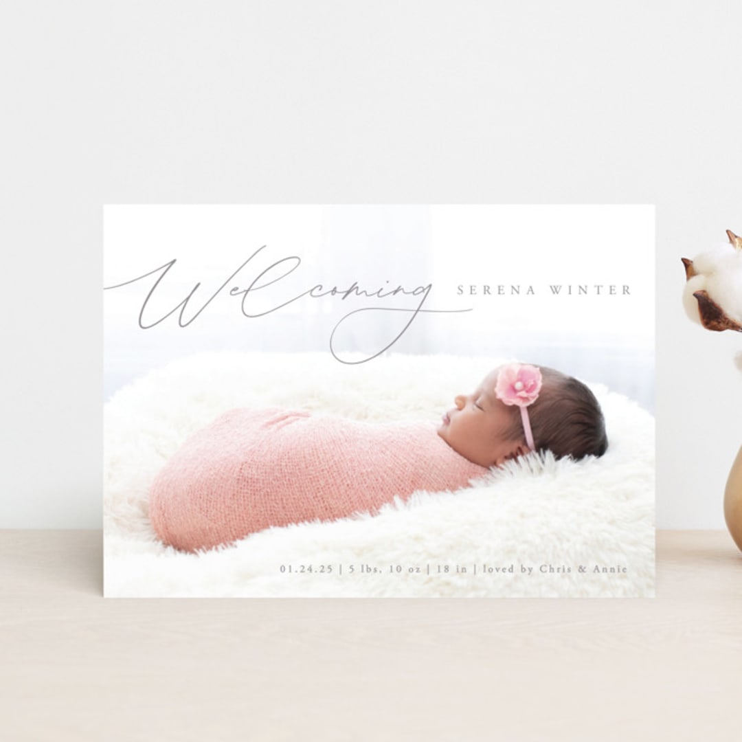"Delightful Welcome" - Birth Announcements in Gravel by Olivia Raufman - Front
