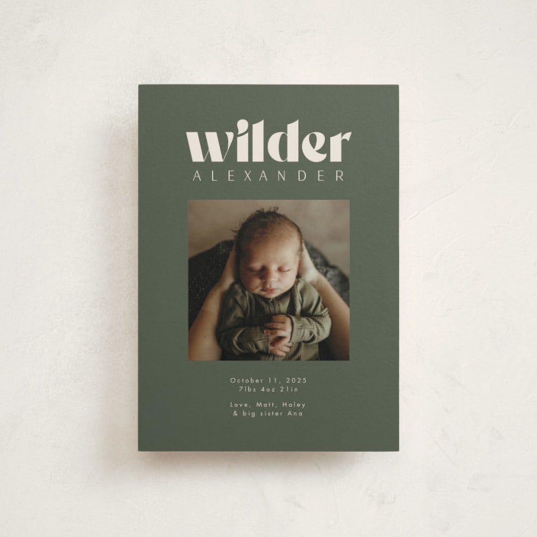 "Big Type" - Birth Announcements in Forest by Kristen Knechtel - Front