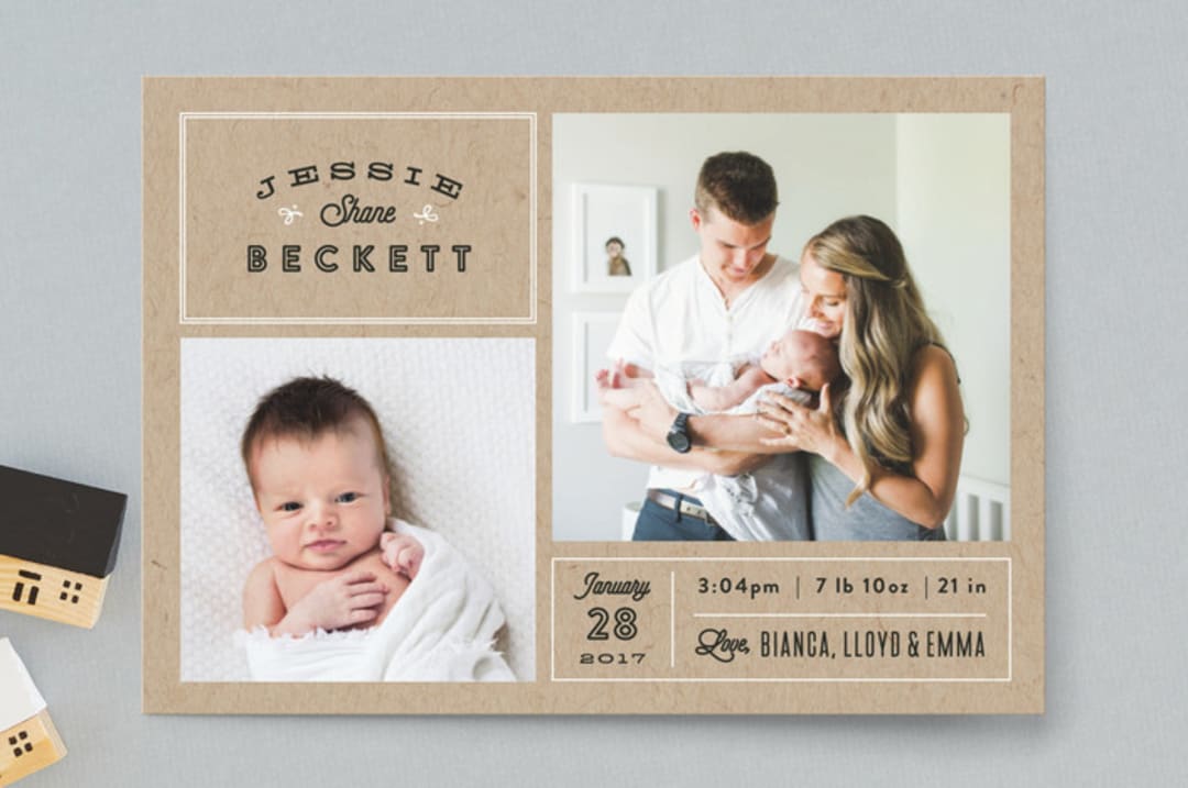 "Headlines" - Birth Announcements in Kraft by Jennifer Wick - Front