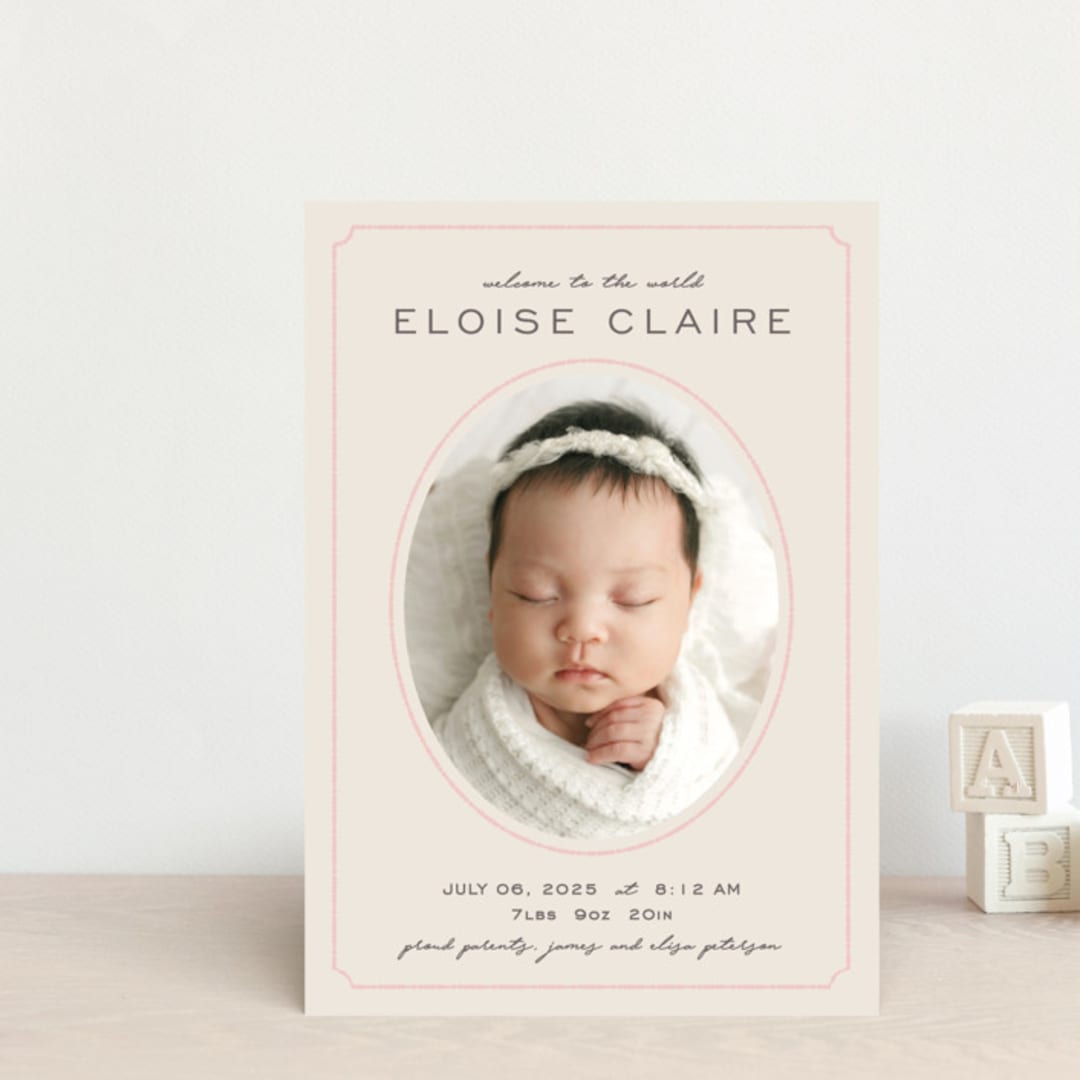 "Prim" - Birth Announcements in Petal by Melissa Egan of Pistols - Front