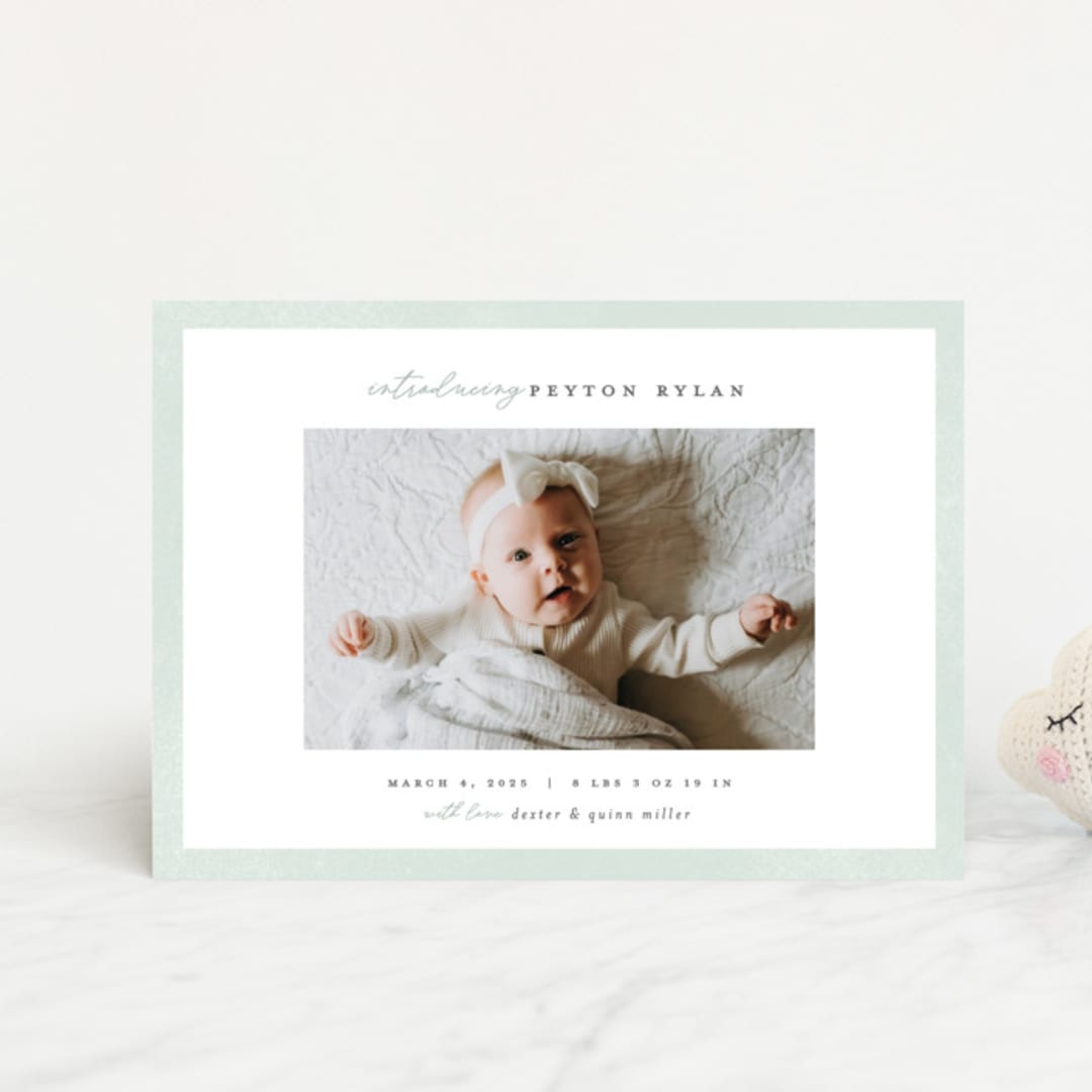 "Story" - Birth Announcements in Sea Salt by Pixel and Hank - Front