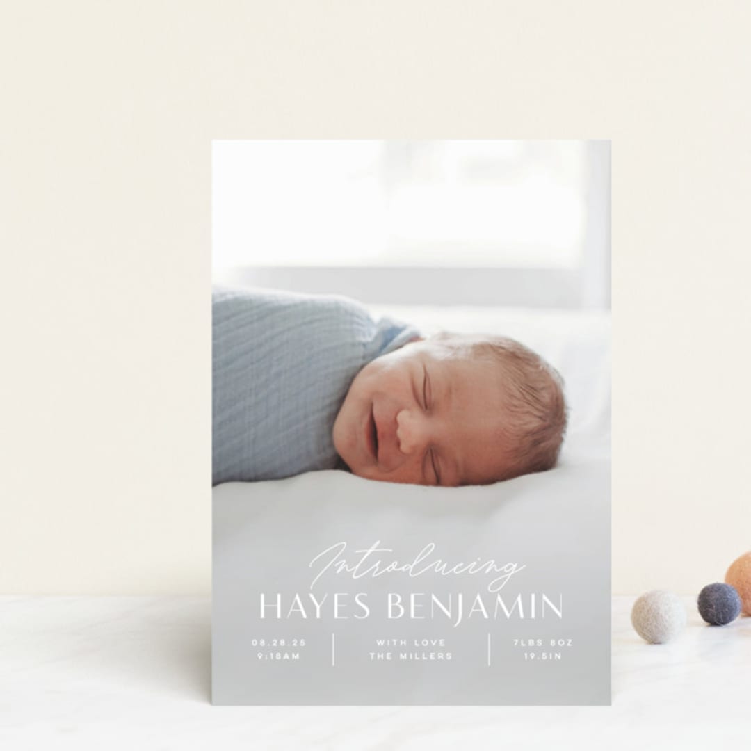 "Typographic Mix" - Birth Announcements in Snow by Michelle Taylor - Front