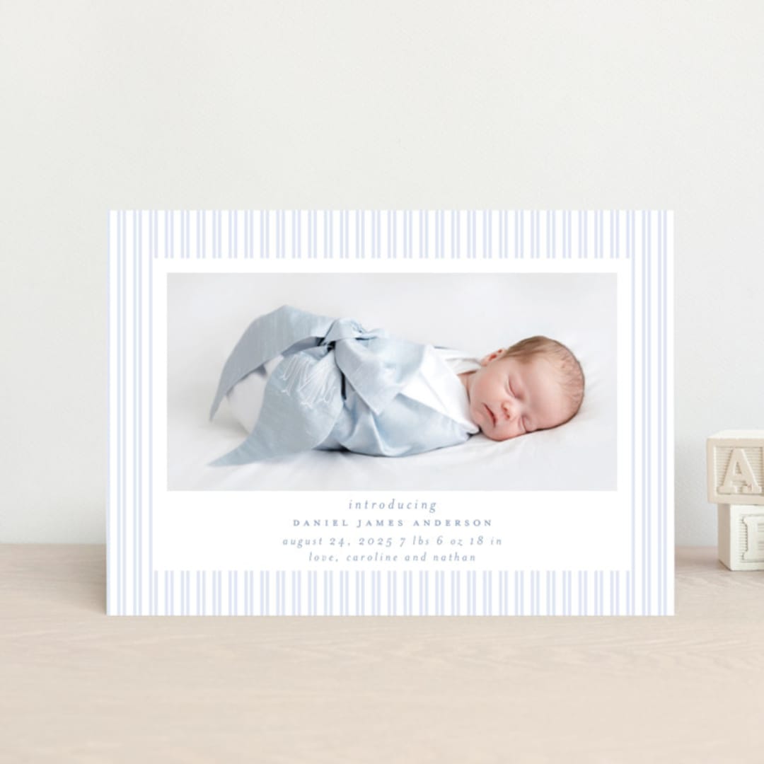 "Pinstripe Frame" - Birth Announcements in Sky by Jennifer Holbrook - Front