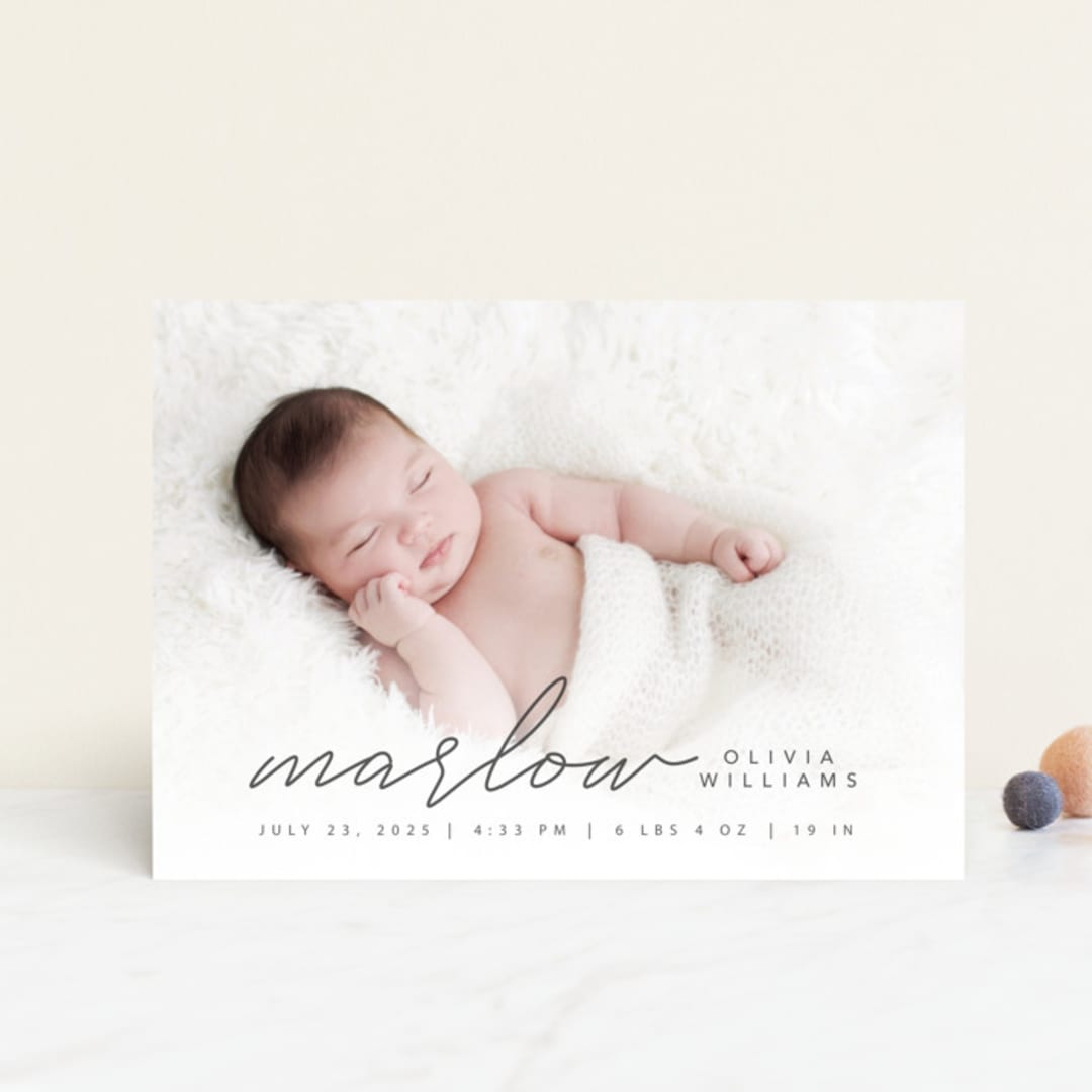 "Marlow" - Birth Announcements in Graphite by Megan Cash - Front