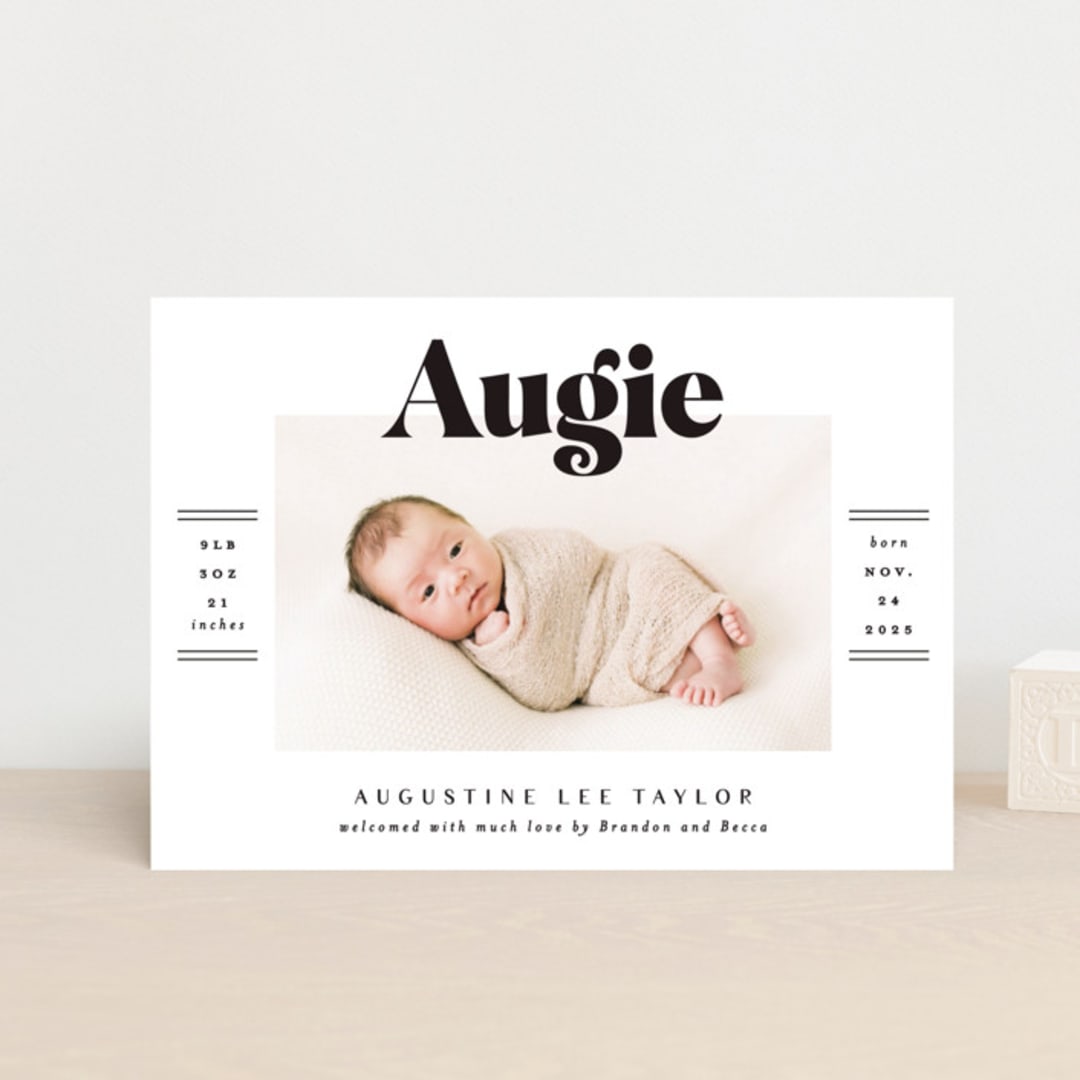 "Bold Name Frame" - Birth Announcements in Ash by Alethea and Ruth - Front