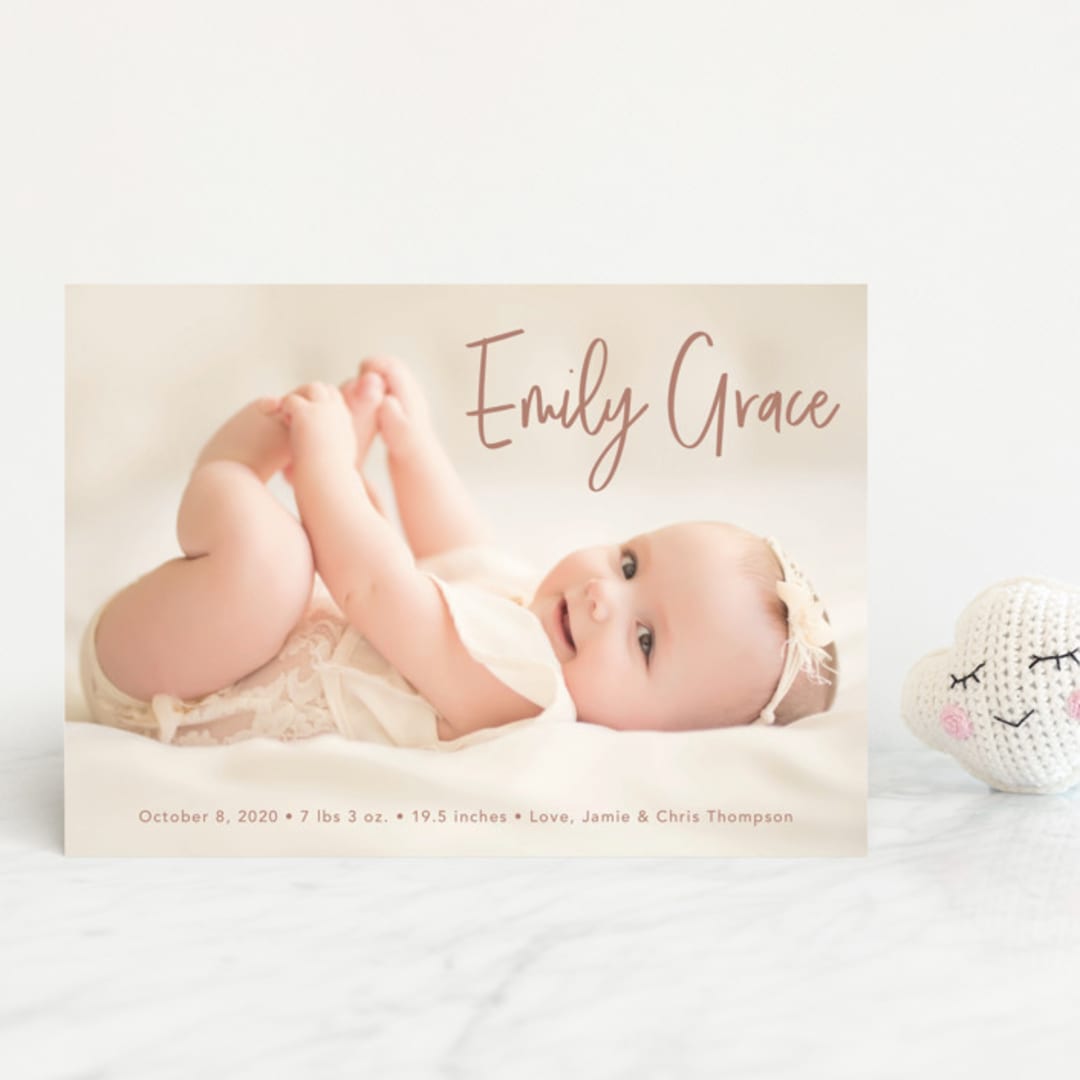"Elegance in the name" - Birth Announcements in Dusty Rose by Lorena Depante - Front