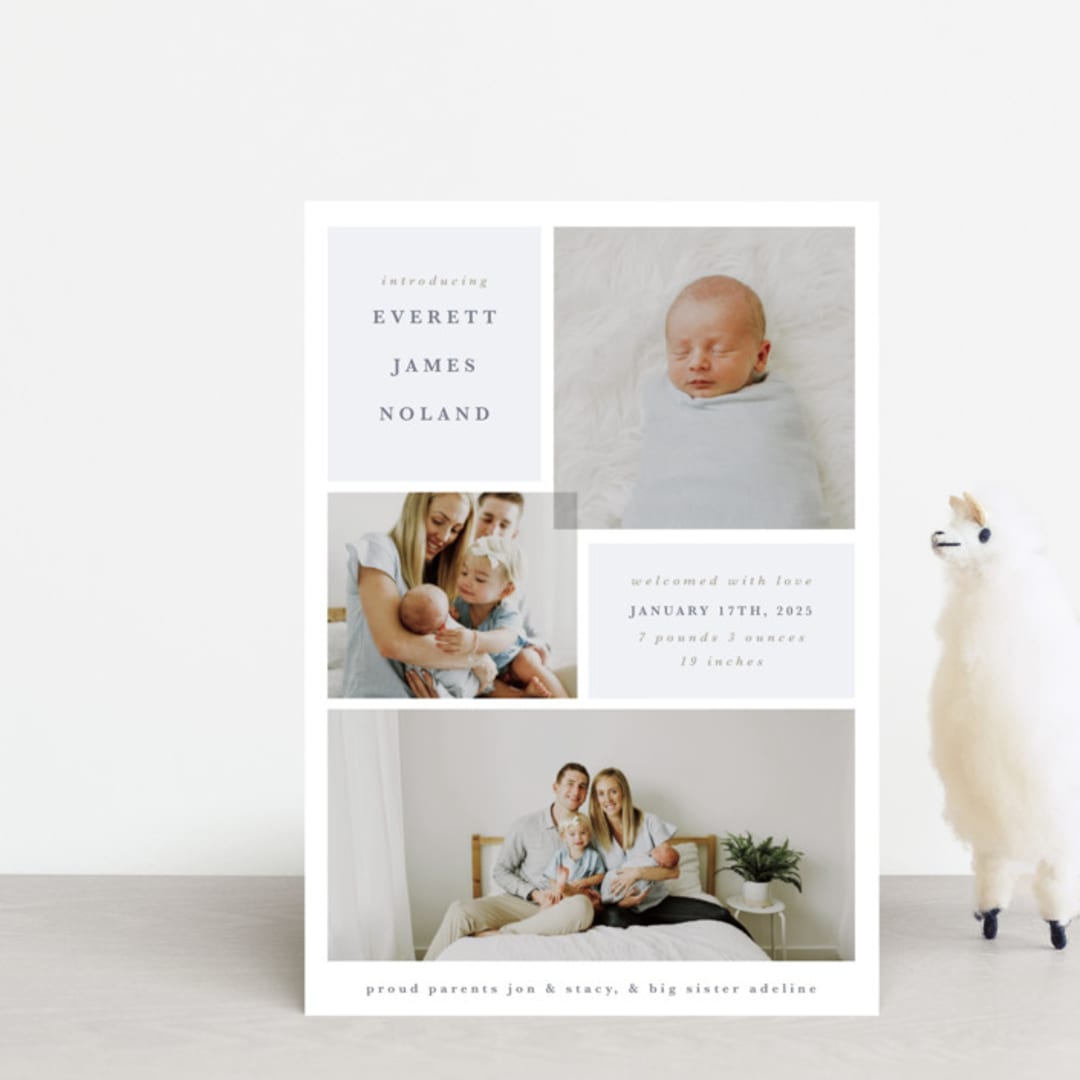 "Love Multiplies" - Birth Announcements in Dusty Blue by Julie Murray - Front