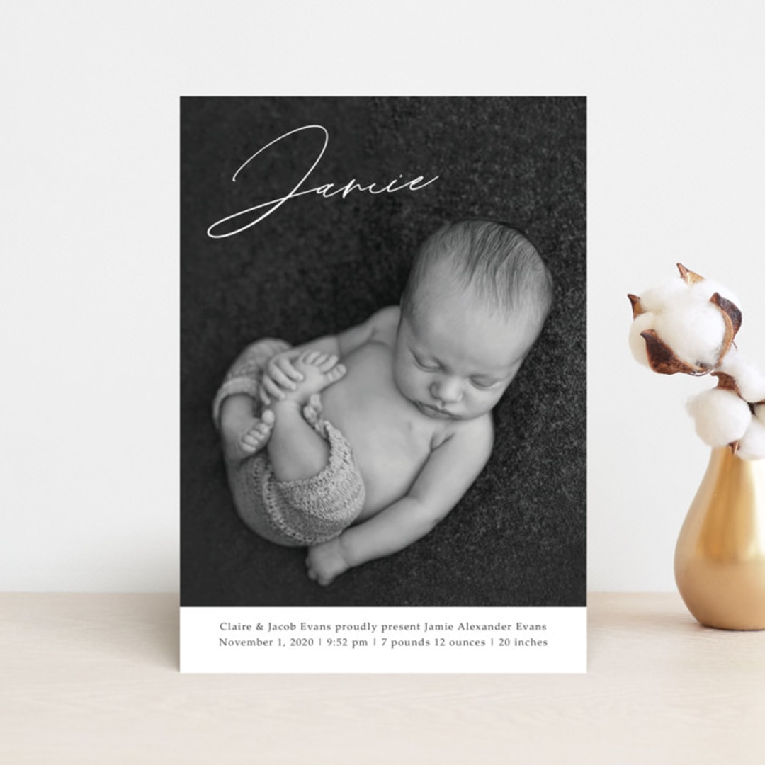 "Jamie" - Birth Announcements in Charcoal by Rebecca Rueth - Front