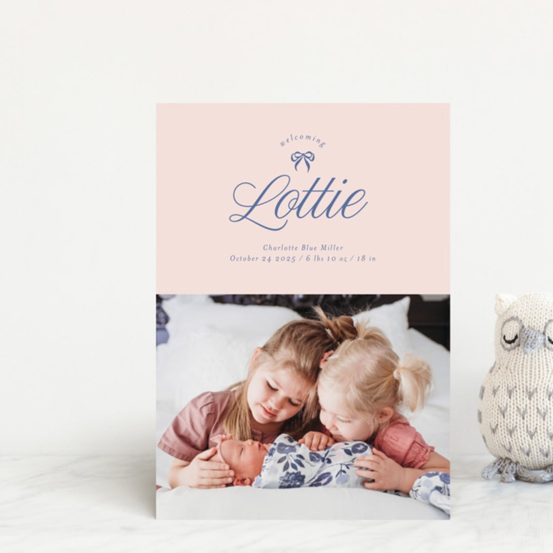 "Preppy Little Bow" - Birth Announcements in Petal by Leia Matt - Front