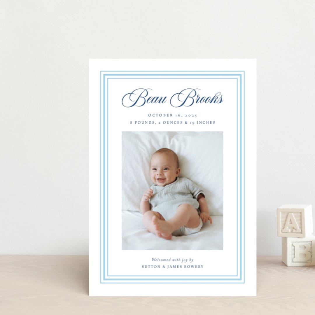"Little Darling" - Birth Announcements in Baby Blue by Alston Foster - Front