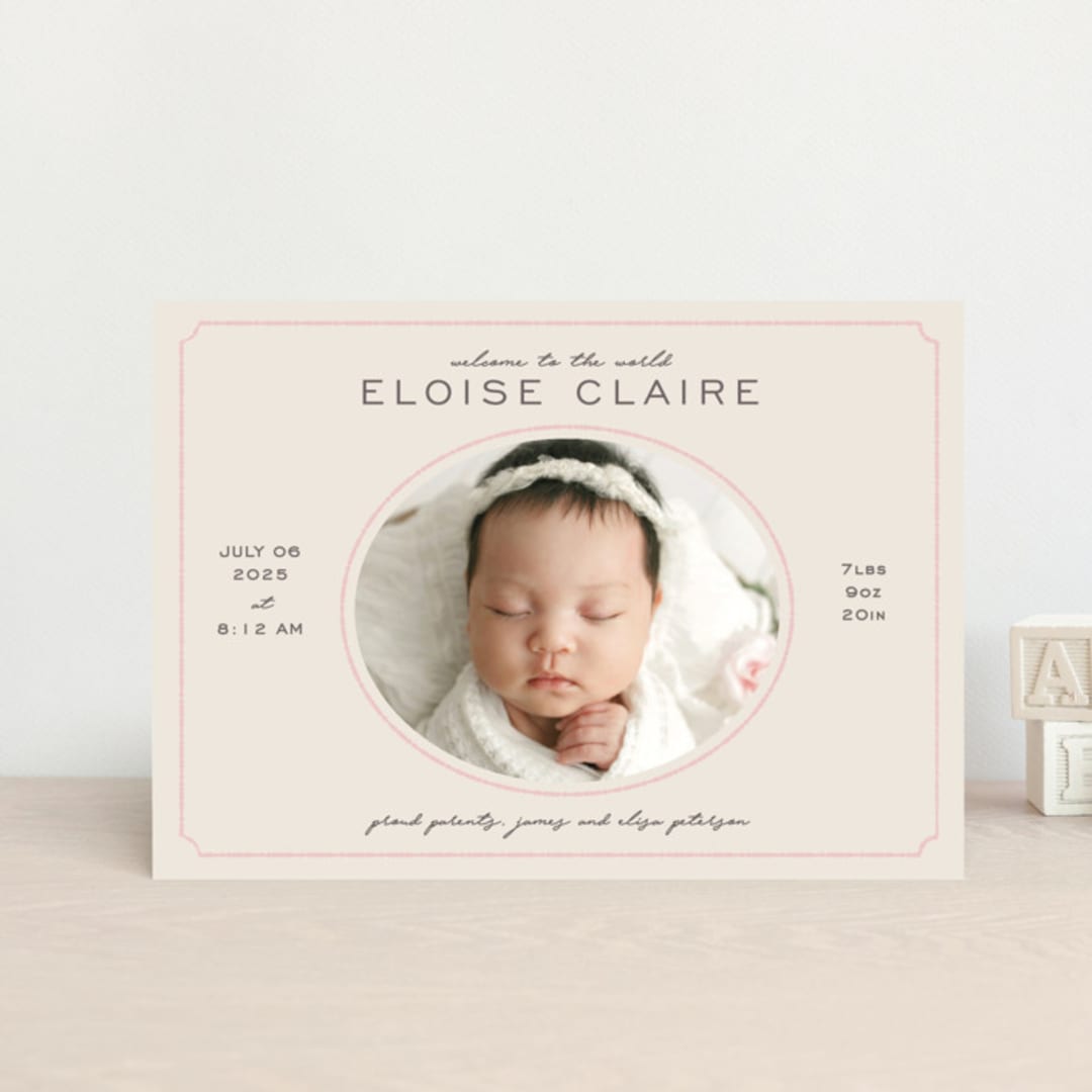 "Prim" - Birth Announcements in Petal by Melissa Egan of Pistols - Front