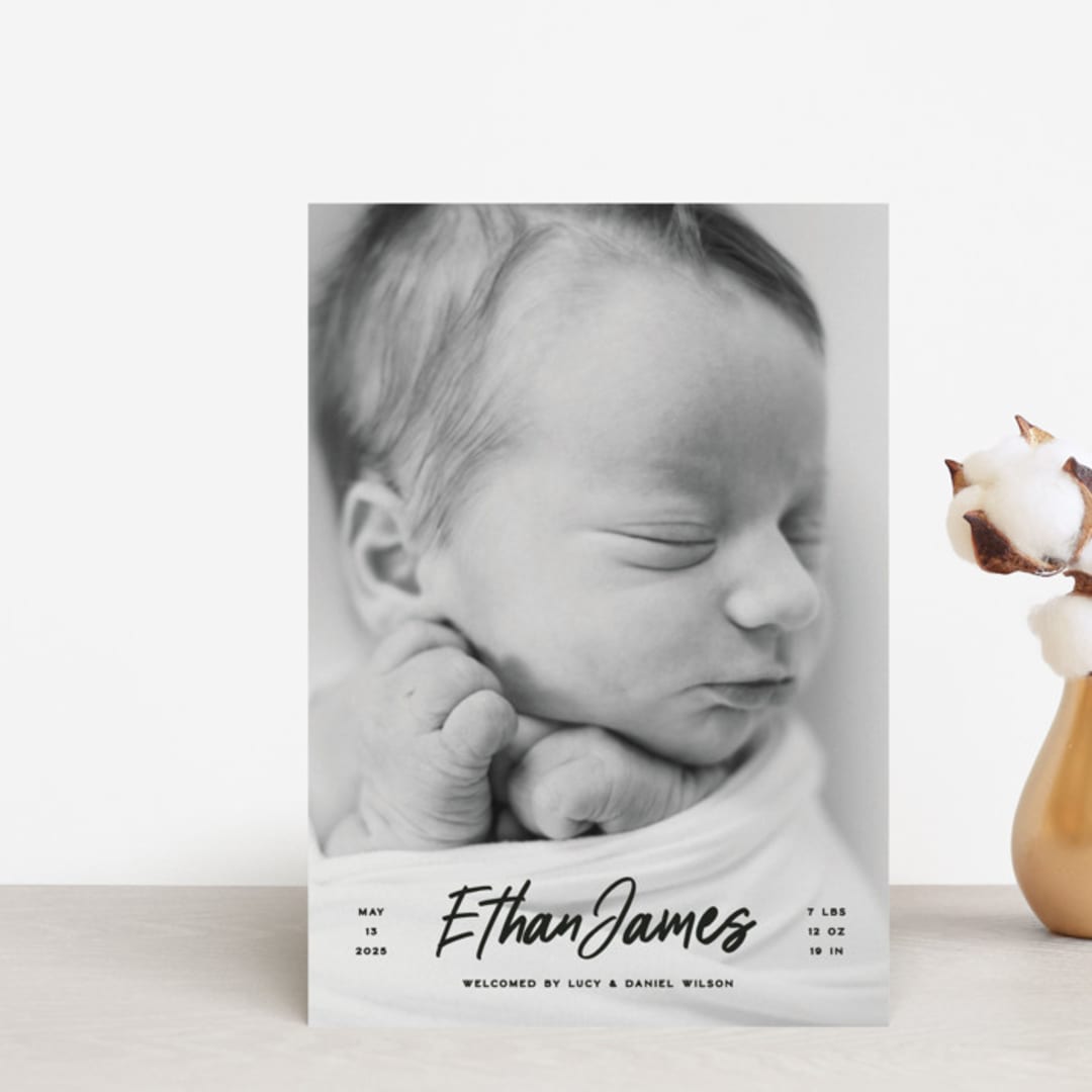 "Just The Facts" - Birth Announcements in Volcano by Owl and Toad - Front