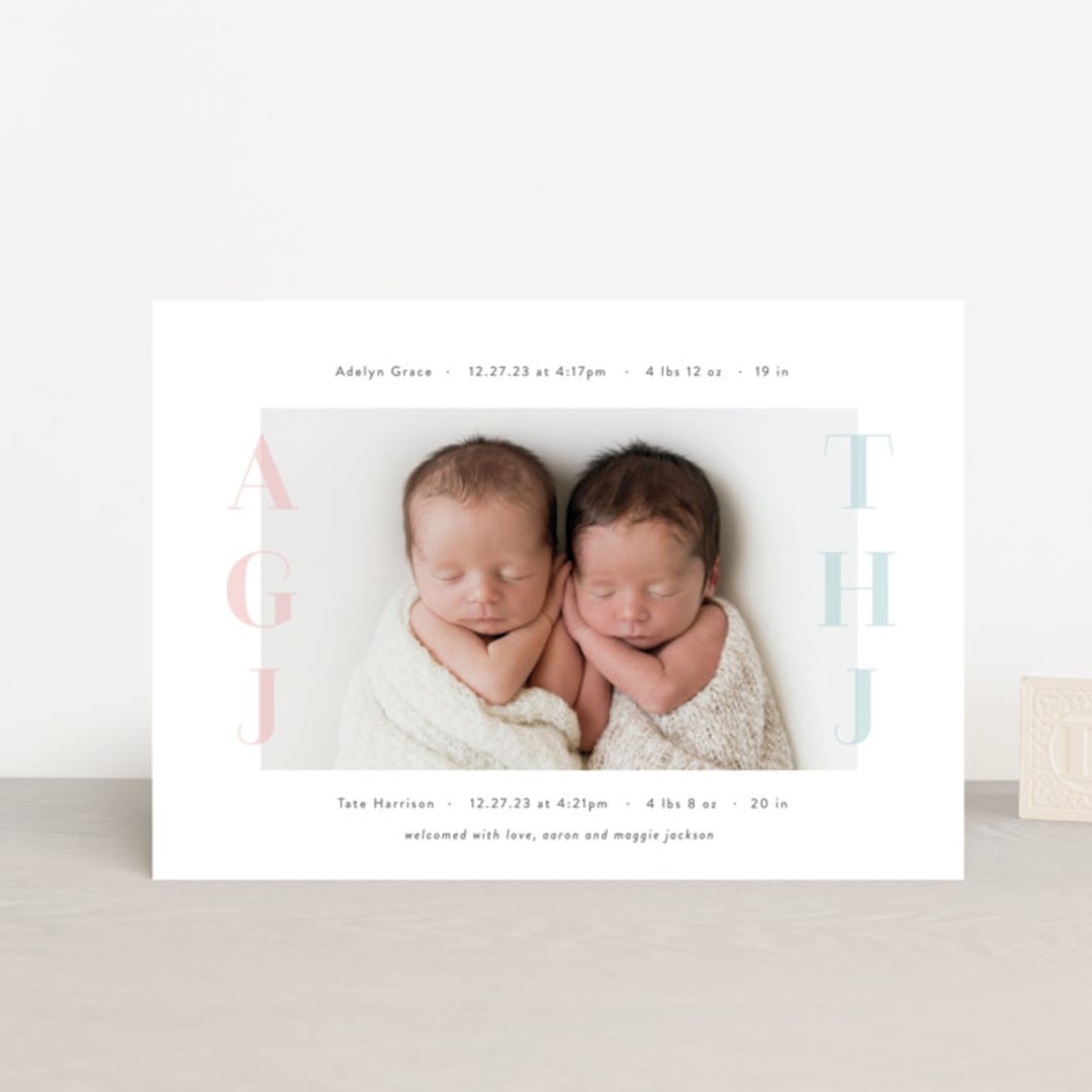 "Cuddle Bugs" - Birth Announcements in Blush by Lauren Chism - Front