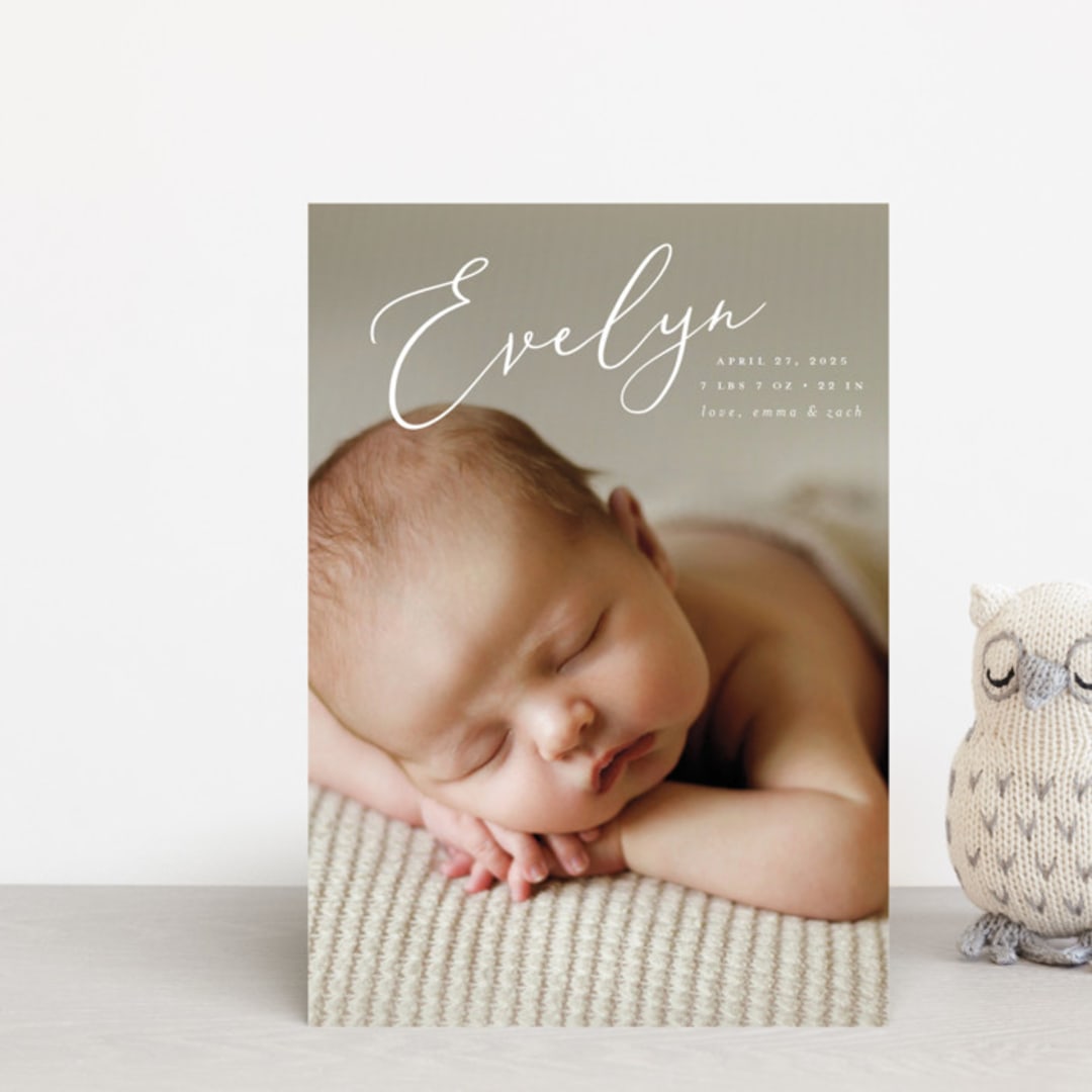 "Signature" - Birth Announcements in Sage by Ashley Rosenbaum - Front