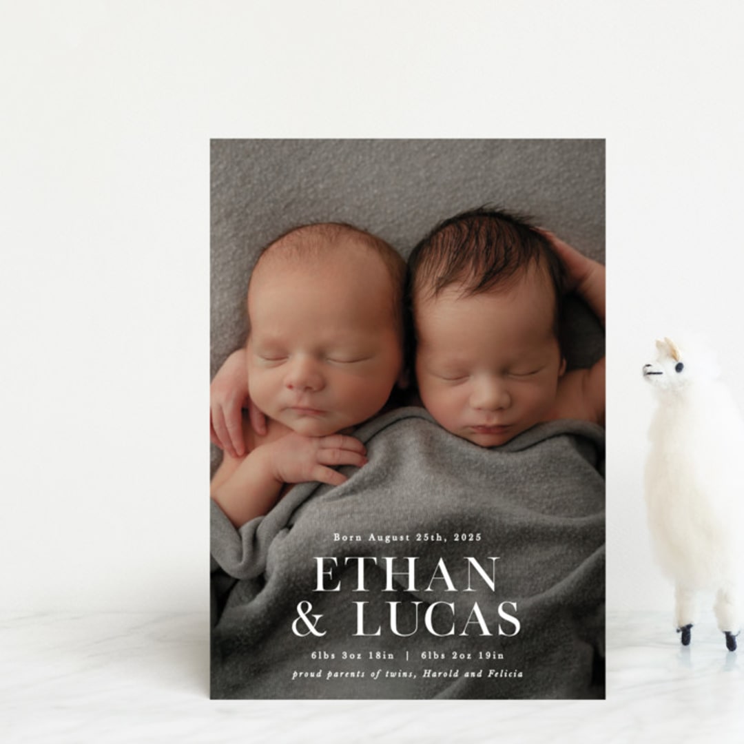 "Double Take" - Birth Announcements in Baby Powder by Hooray Creative - Front