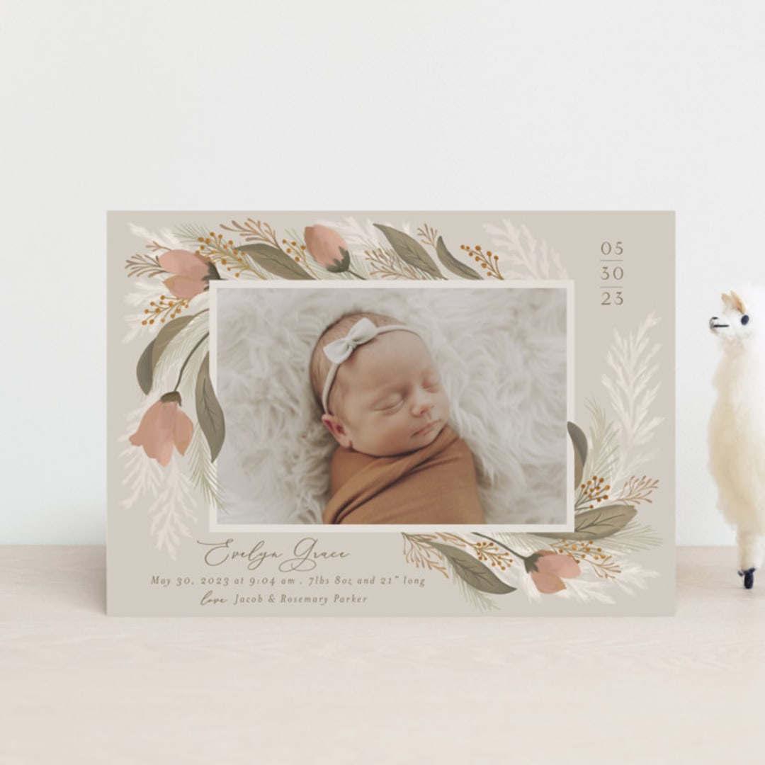 "Boho Bouquet" - Birth Announcements in Rose by Joanna Griffin - Front