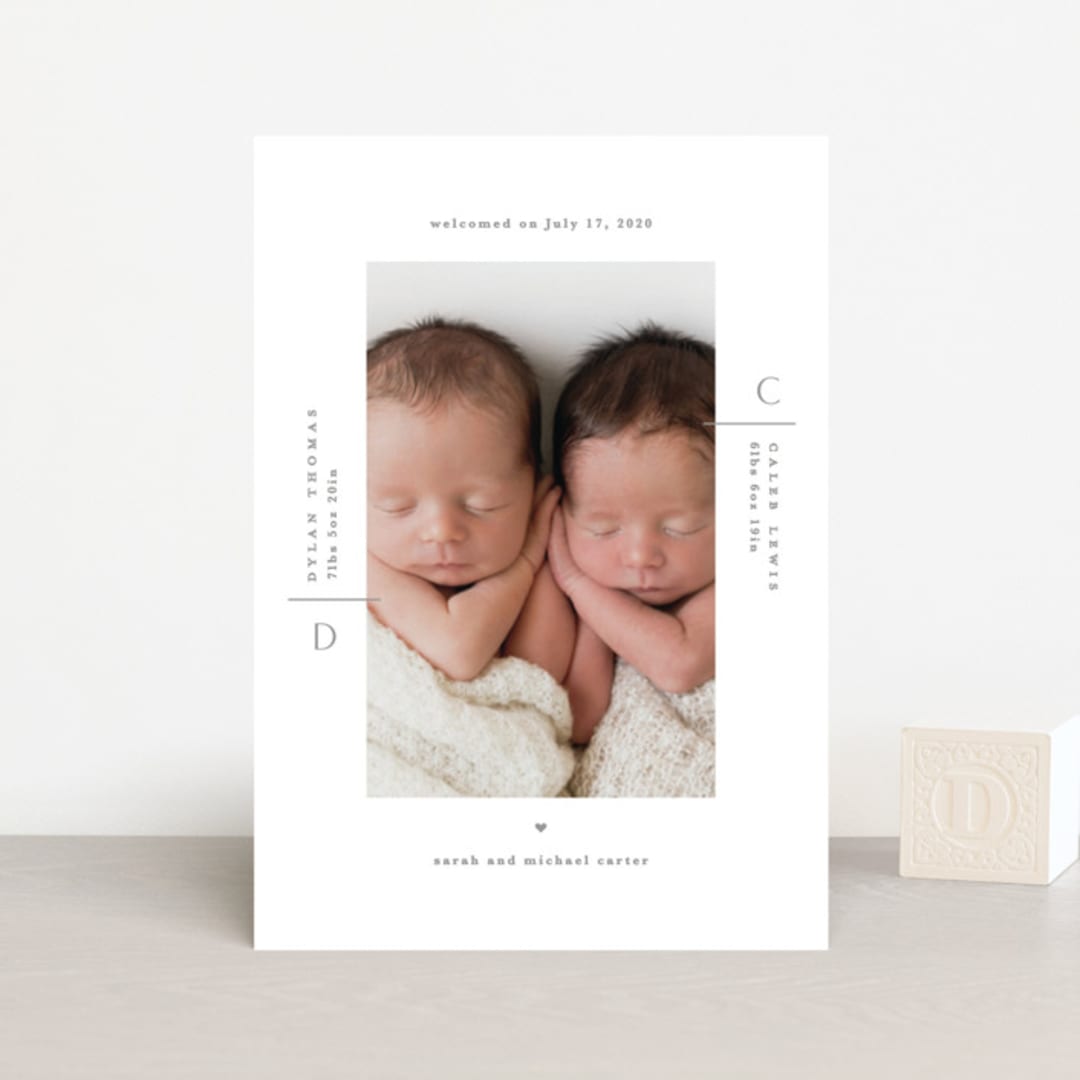"Twin chic" - Birth Announcements in Pristine by Creo Study - Front