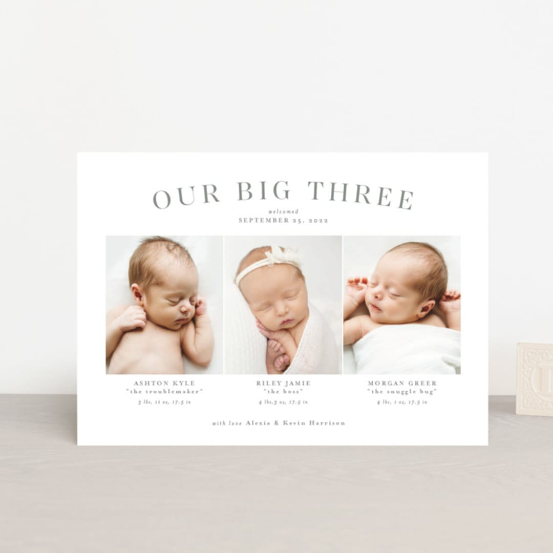 "Our big three" - Birth Announcements in Slate by Lea Delaveris - Front