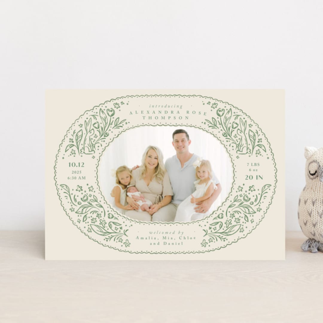 "bunnies and flowers" - Birth Announcements in Sage by Anastasia Makarova - Front