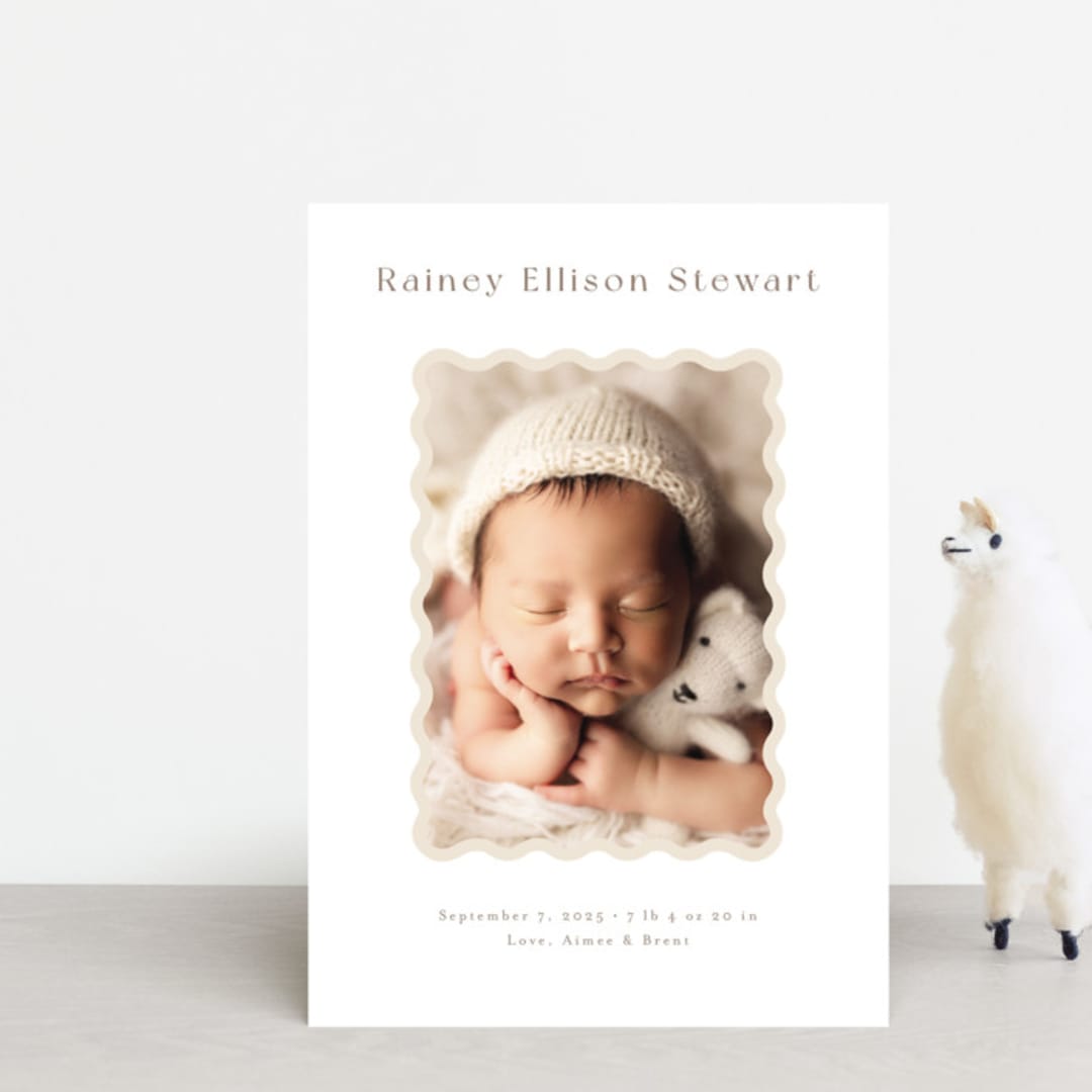 "applique" - Birth Announcements in Oatmeal by Jennifer Wick - Front