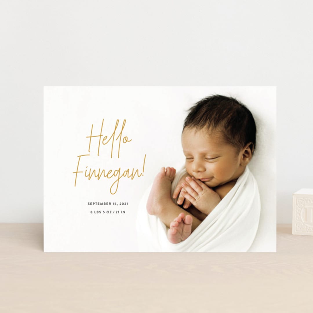 "Hello Everyone" - Birth Announcements in Mustard by Ashley Rosenbaum - Front