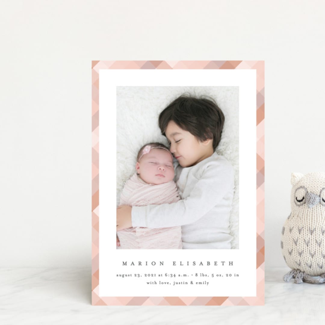 "Desert Plaid" - Birth Announcements in Terracotta by Erica Krystek - Front