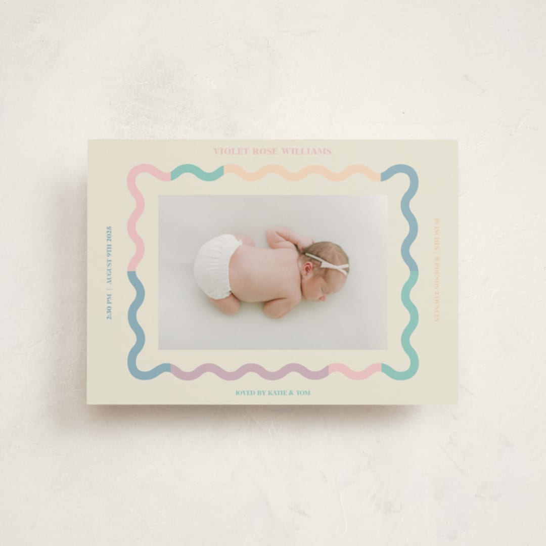 "Wavy Pastel Frame" - Birth Announcements in Cream by Baumbirdy - Front