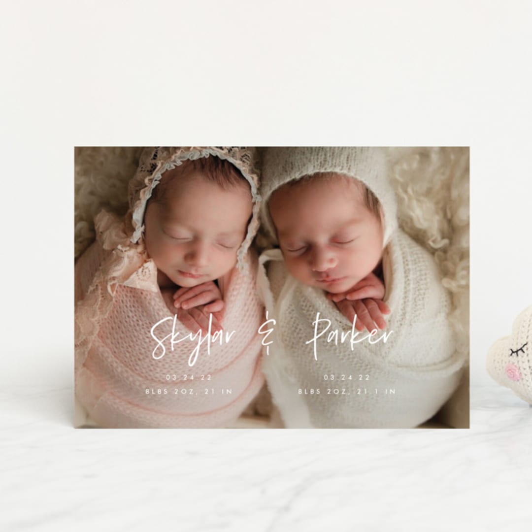 "Twin Names" - Birth Announcements in Bubblegum by Vera Lim - Front