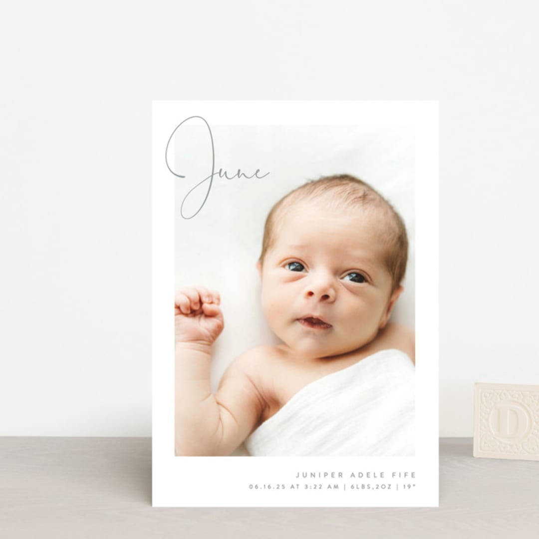 "Chic Introduction" - Birth Announcements in Storm by Olivia Raufman - Front
