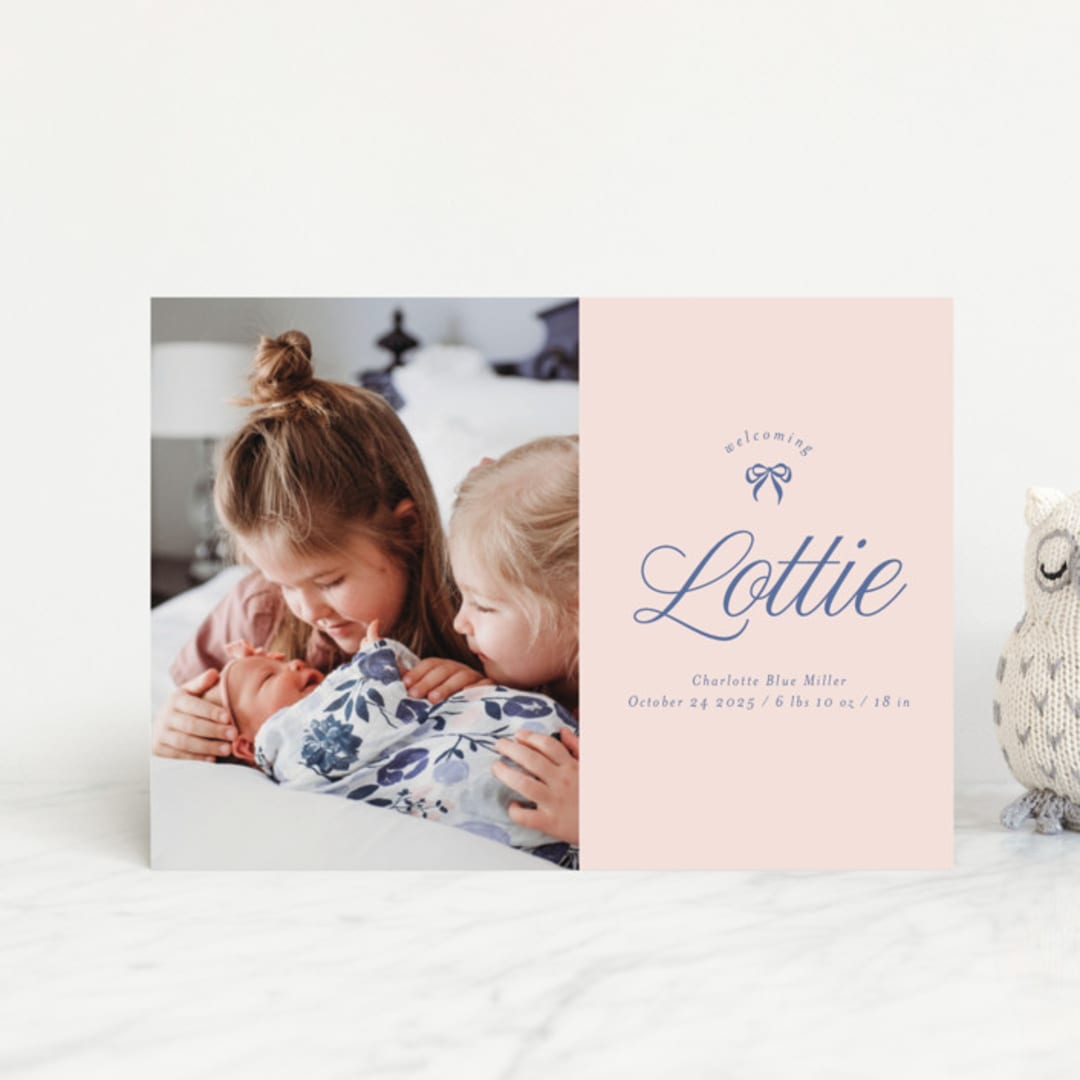 "Preppy Little Bow" - Birth Announcements in Petal by Leia Matt - Front