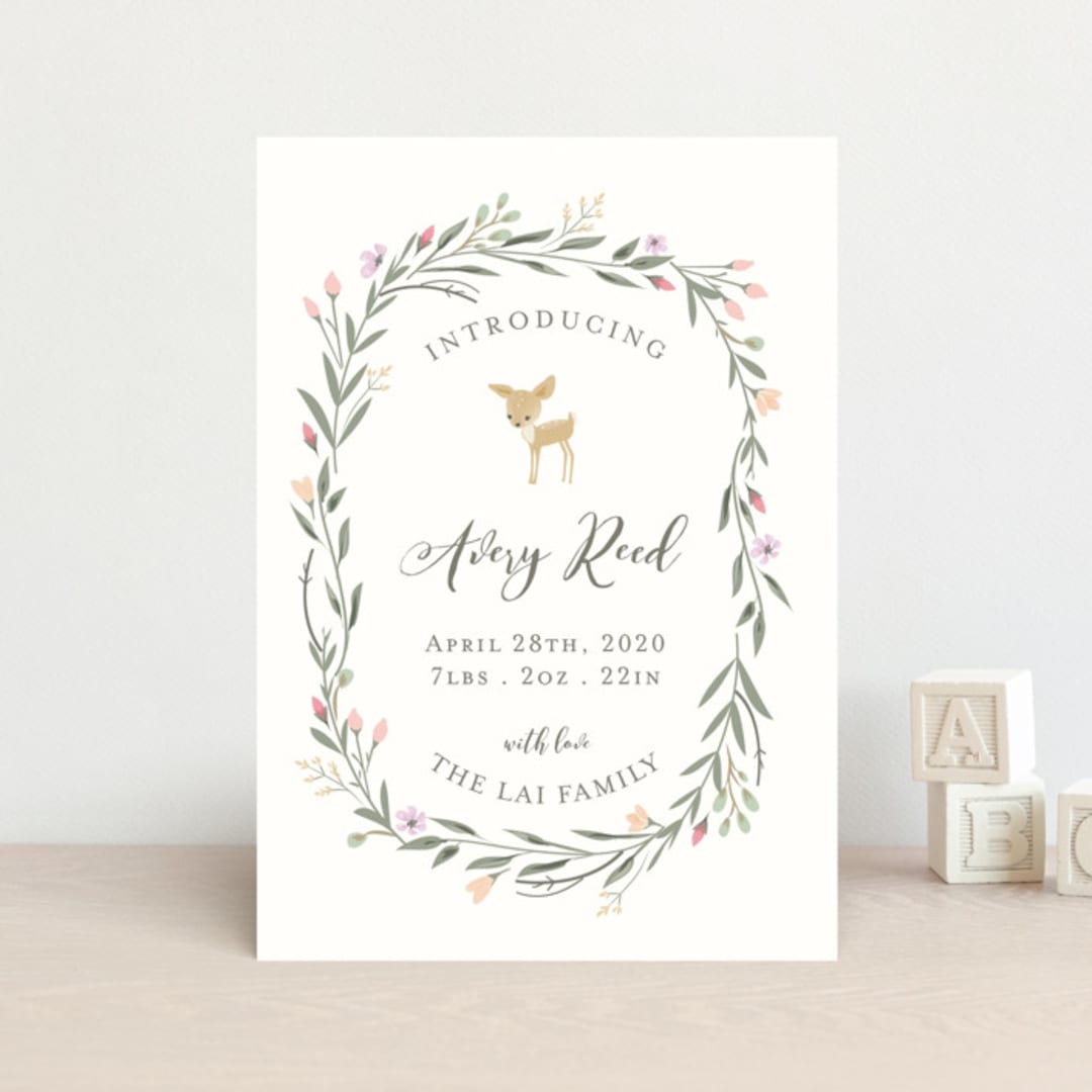 "Little Deer" - Birth Announcements in Ivory by Susan Moyal - Front