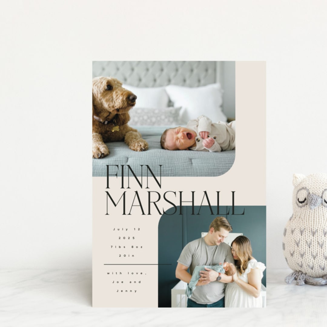 "Happy Overlay" - Birth Announcements in Linen by Kelly Schmidt - Front