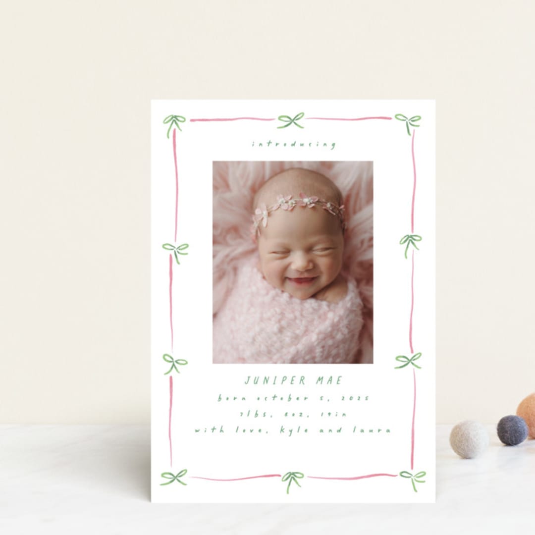 "Preppy Bow Border" - Birth Announcements in Candy by Susan Zinader - Front