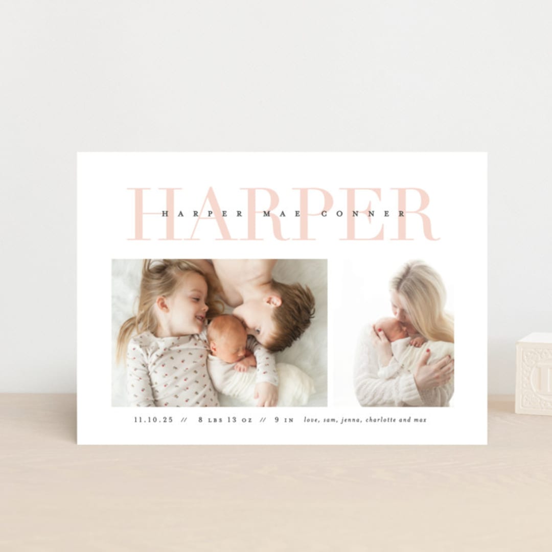"Love-ly" - Birth Announcements in Blush by Lauren Chism - Front