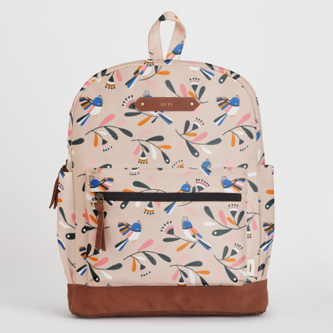 "Pink flight" - Backpack in Peach by Tati Abaurre - Front with Optional Personalization