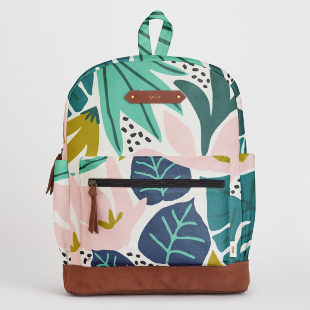 "Tropical Abstract" - Backpack in Flora by Iveta Angelova - Front with Optional Personalization