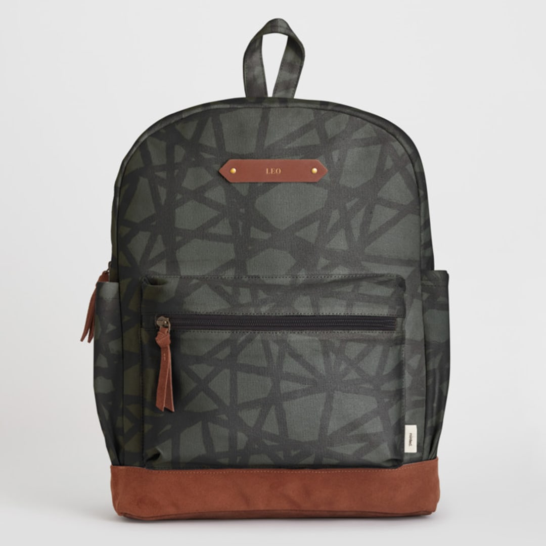 "Bold Marks" - Backpack in Black by Lehan Veenker - Front with Optional Personalization