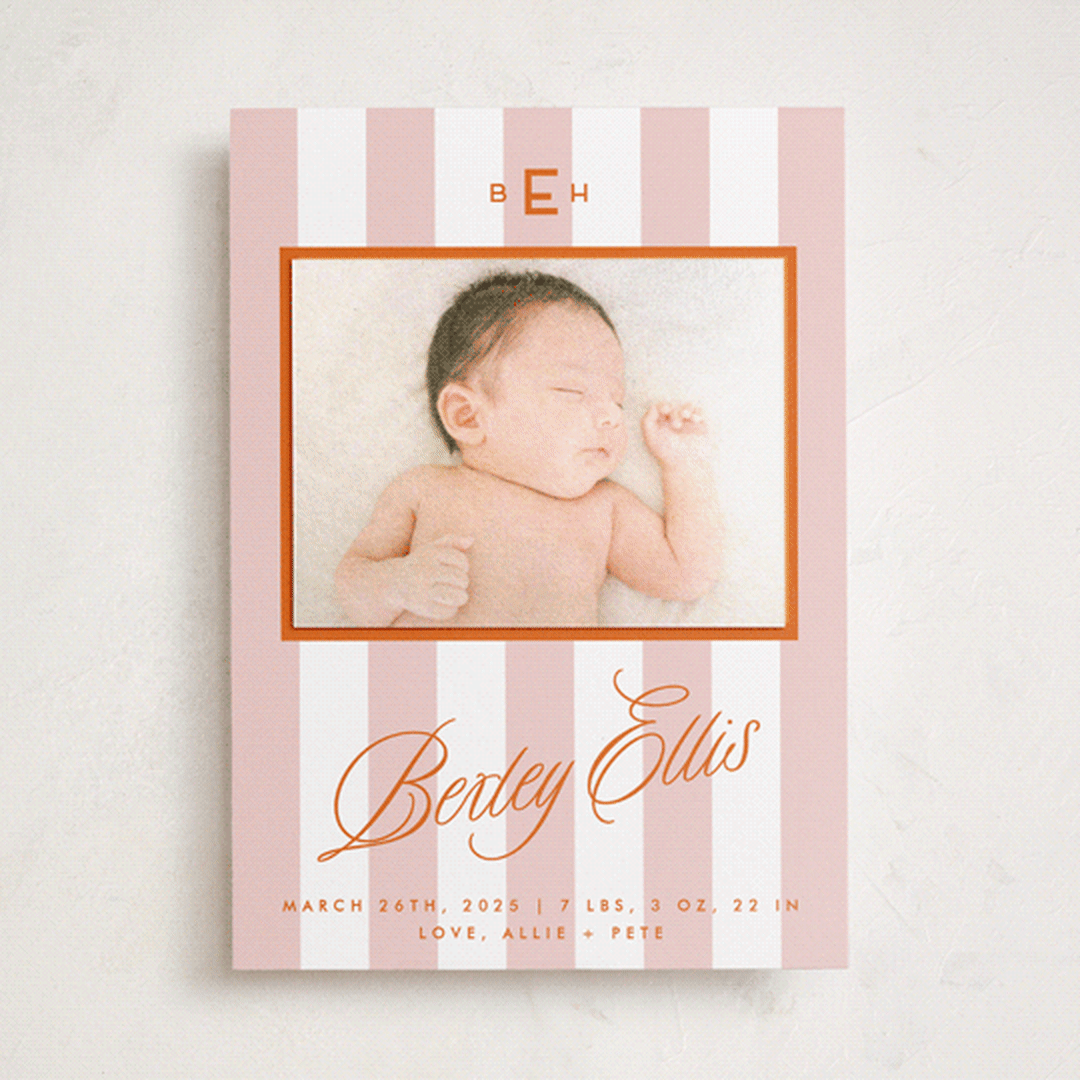 "Bexley" - Birth Announcement Photo Mount Cards in Sorbet by Susan Zinader - Front