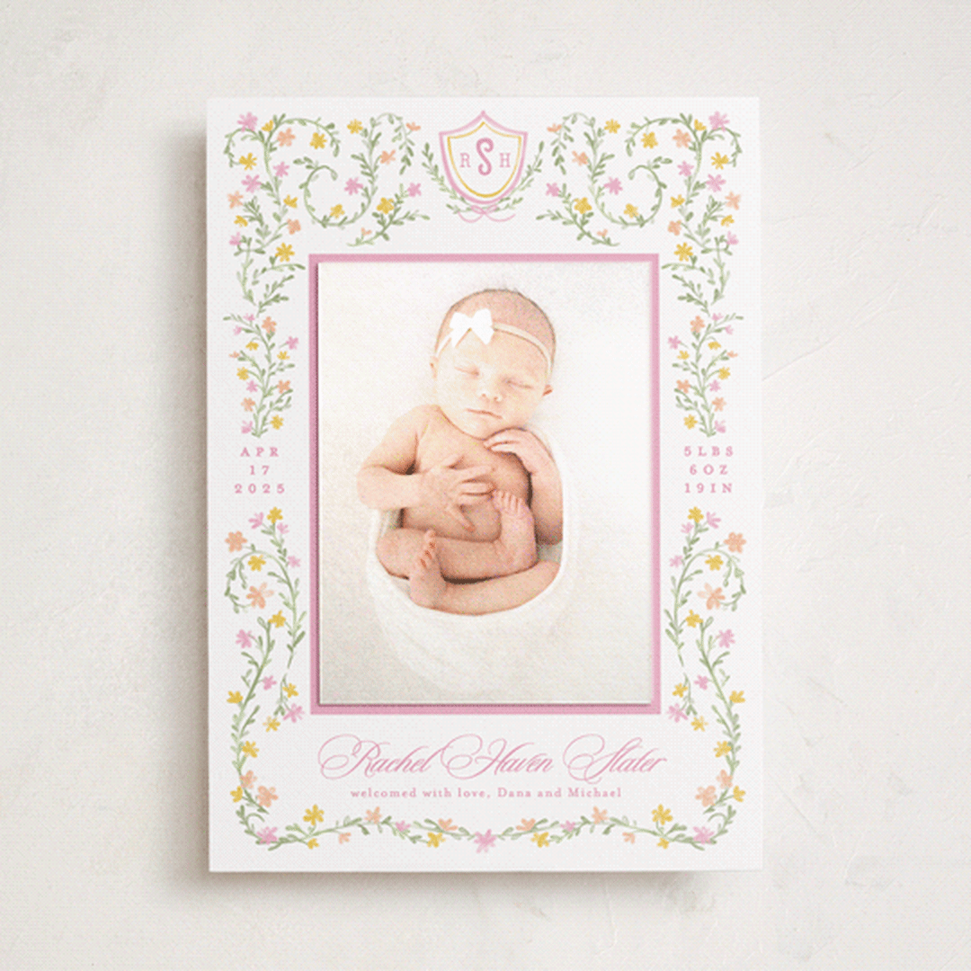 "Cottagecore" - Birth Announcement Photo Mount Cards in Cotton Candy by Creo Study - Front