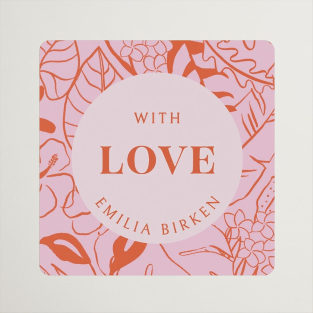 "Tropical Getaway" - Wedding Favor Stickers in Roses by Pati Cascino - Front
