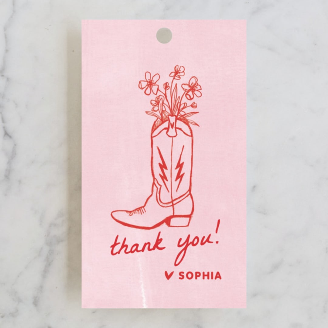 "Party Boots" - Wedding Favor Tags in Strawberry by Erin Kessler - Front