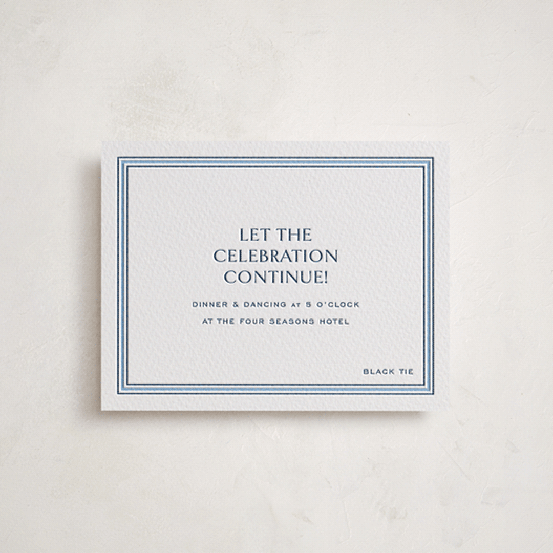 "Beaufort" - Letterpress Bar and Bat Mitzvah Reception Cards in Sky Blue by Megan Davis - Front